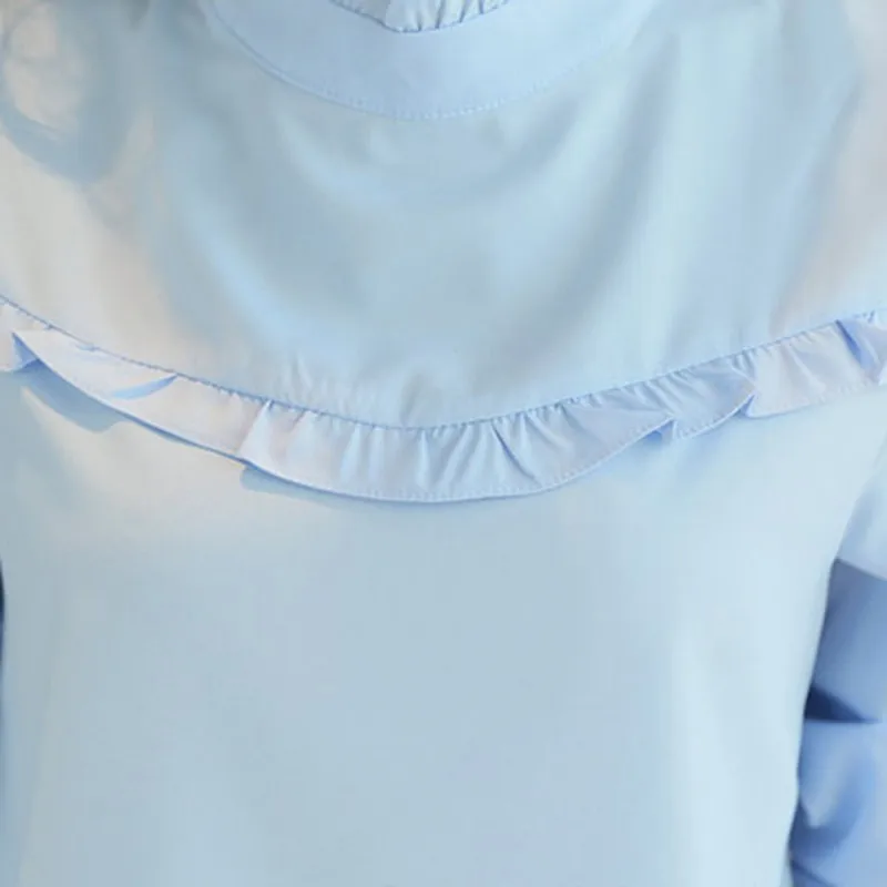 Women Chiffon Blouse Spring Summer Elegant O-Neck Ladies Office Shirts Korean Fashion Casual Slim Tops Solid Color