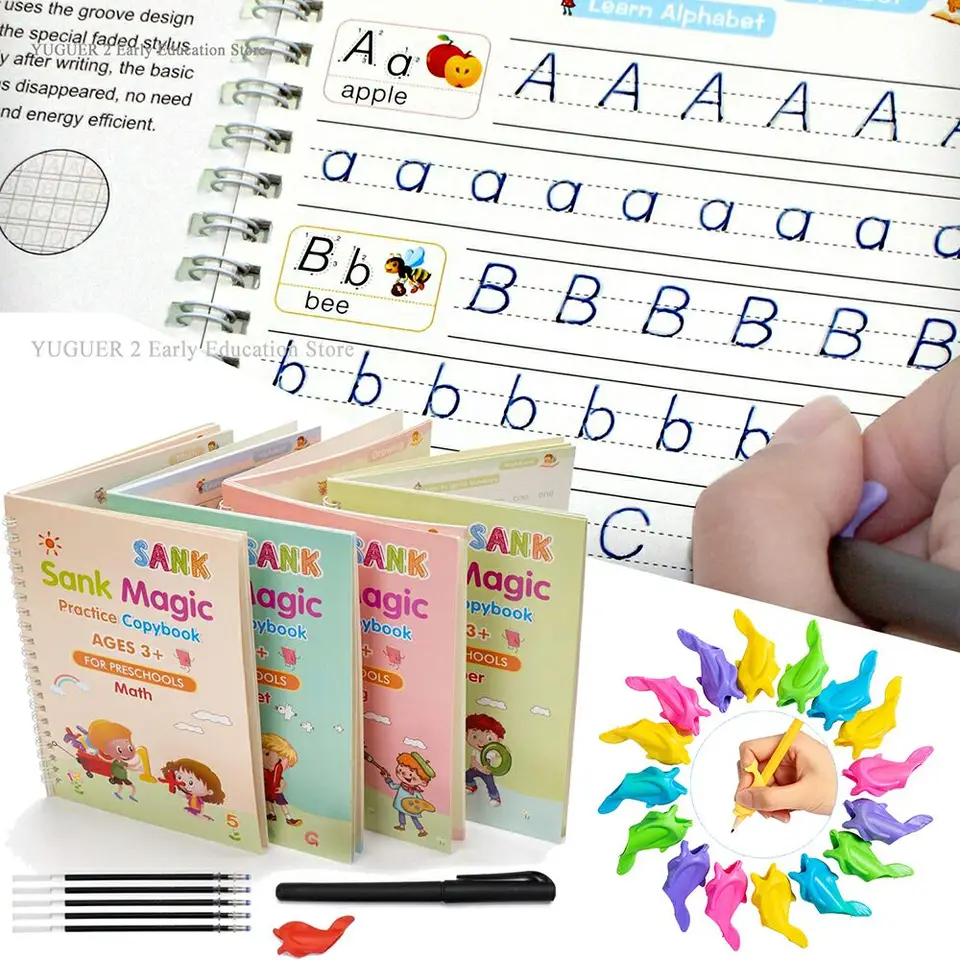 Sank Magic Books for Children Reusable 3D Groove Magic Notebook Writing for  Lettering Calligraphy Set Montessori Ring Notebook - AliExpress