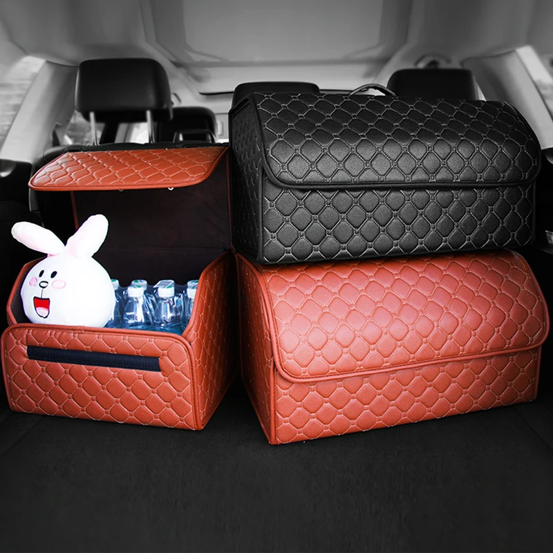 Petty Well Car Storage Bag PU Leather Boot Organiser Box Bags Foldable Car Boot Storage Portable Boxes Car Storage Bag Leather Organiser 
