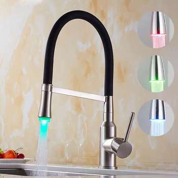

Kitchen Faucet With Led Lighting Matte Black Kitchen Sink Faucet Pull Down 360 Rotation Creative Hot Cold Mixer Tap Faucet