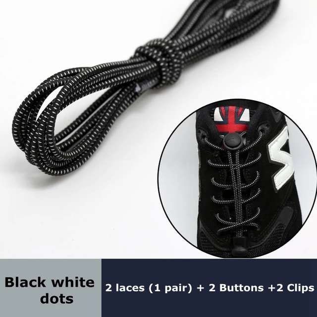 Round Elastic Shoelaces Suitable For Various Shoe Accessories No Tie Shoelace Fixed Stretching Locking Lazy laces 1 Pair Black white point