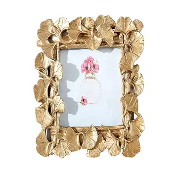 

5/6 Inch Photo Frame Ginkgo Leaf Picture Frame Square Pendant Resin Painted Creative Golden For Table Desk Cadre Photo Display