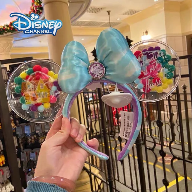 New Disney UP Air Cushion Headband Mickey Ears Disneyland Cartoon Blue Sky “GRAPE SODA” Badge Plush Headwear Decoration Gift 1