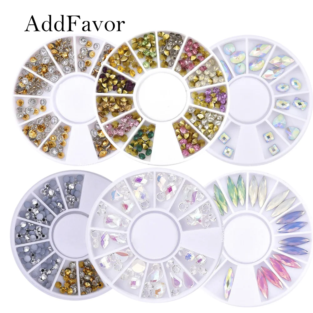 Addfavor Nail Art Decoration Rhinestones Iridescent AB Crystal Round Bead Charms Jewels Gems Stones Design Manicure | Красота и