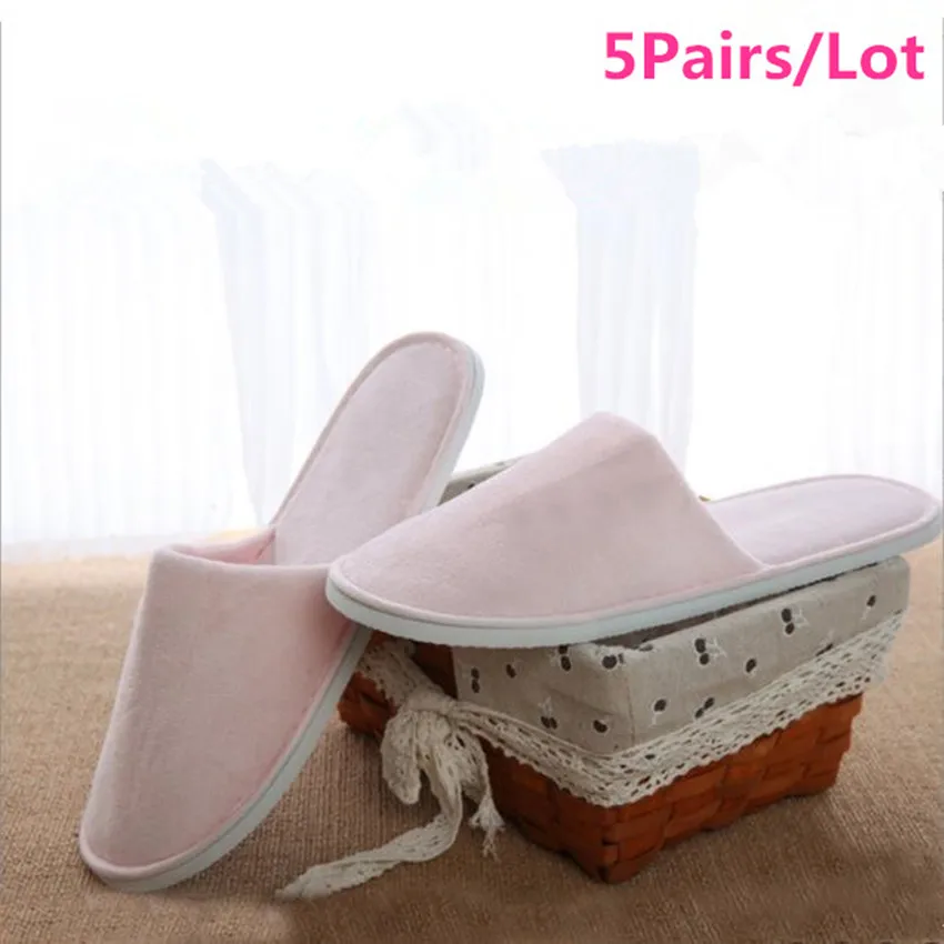 

Winter Velvet Hotel Slippers Pink Women Travel Disposable Cotton Slippers Home Hospitality Breathable Soft SPA Guest Slides