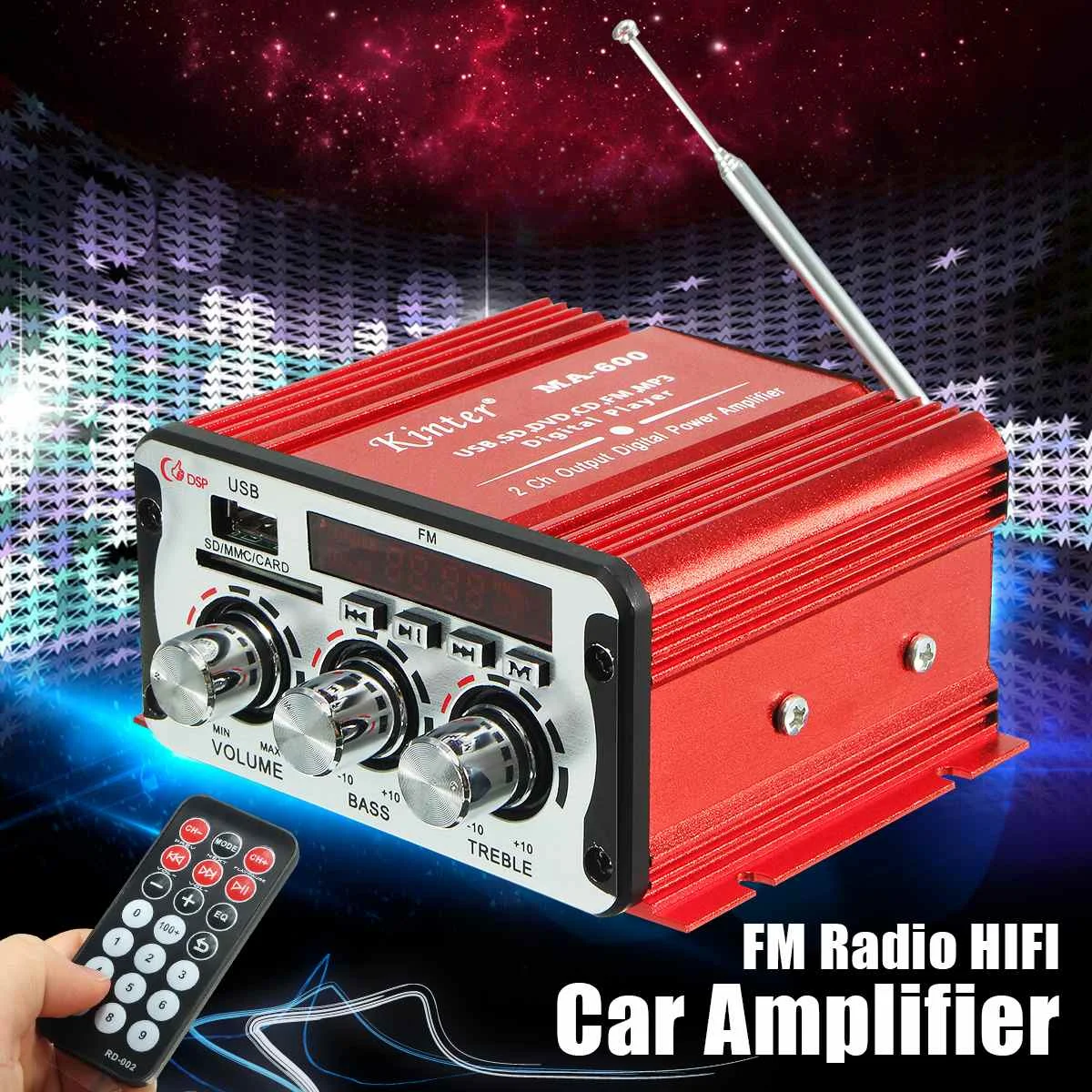 2CH Hi-Fi стерео автомобильный усилитель домашний маленький усилитель мощности пульт дистанционного управления автомобильный аудио усилитель ЖК-дисплей усилитель для мотоцикла