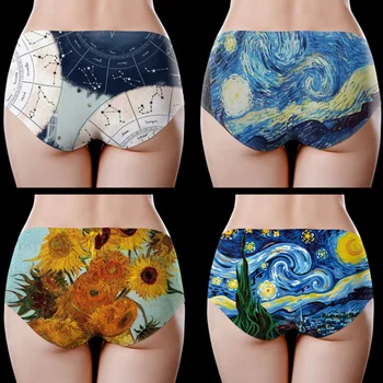 

Retro style painting Women's ice silk Seamless Shorts Sexy Panties Female Girl Comfortable Underwear Lingerie Plus Size M-XXL