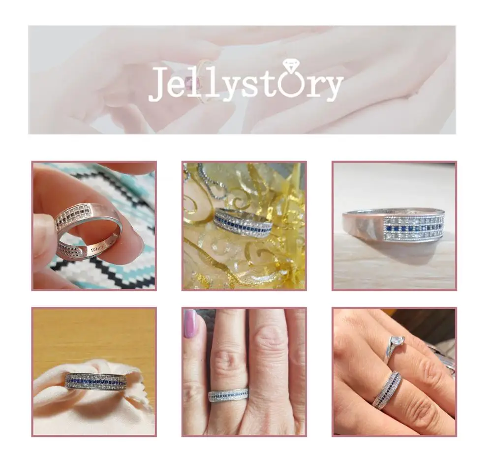 Jellystory 925 Sterling Silver Ring with Round Sapphire Zircon Gemstone Fine Jewelry ring for Women Wedding Party Gift wholesale images - 6