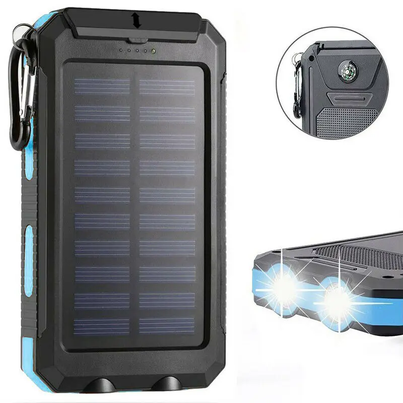 Солнечный портативный водонепроницаемый портативный внешний аккумулятор 30000 мА/ч для всех смартфонов, аккумулятор для быстрой зарядки, внешний аккумулятор LED - Цвет: Синий