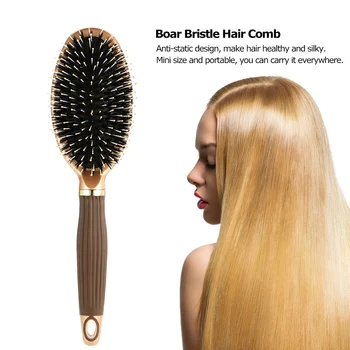 

Anti-static Boar Bristle Hair Brush Portable Non-slip Hair Scalp Massage Comb Hairbrush Salon Hairdressing Comb Styling Tool