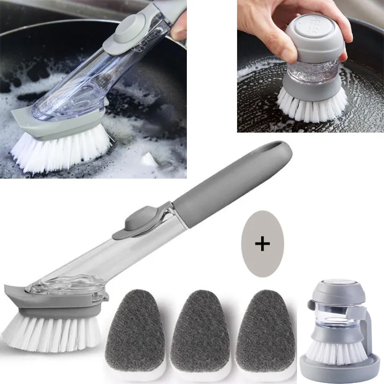 

2 in1 Long Handle Cleaning Brush with Brush head Sponge Soap Dispenser Dish Washing Brush Set Household Kitchen Clean Tools