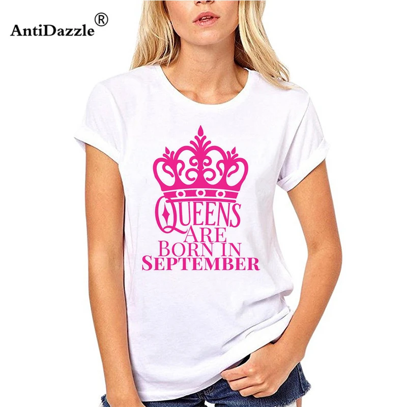 Antidazzle QUEENS ARE BORN IN SEPTEMBER женская футболка дизайн хипстер с круглым вырезом футболки и топы