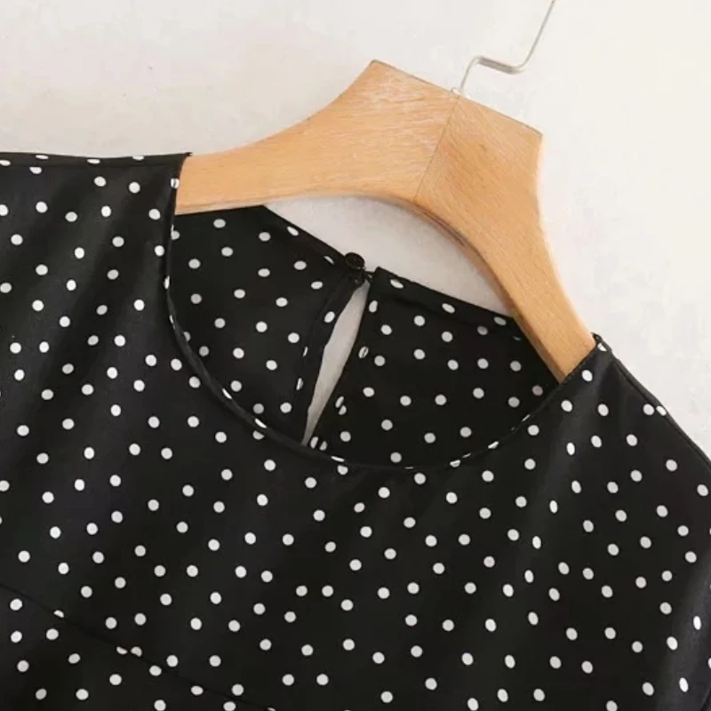 Dot Printing Cascading Ruffle Women Shirt O Neck Smock Autumn Leisure Lady Long Sleeve Blouse Loose Tops S6563