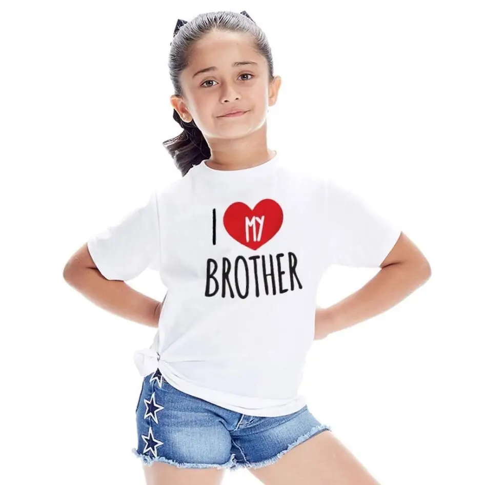 Одинаковые футболки для детей с надписью «I Love My Sister»/«Brother» топы для мальчиков и девочек, летняя футболка с короткими рукавами для малышей Детские футболки для всей семьи, BAL627 - Цвет: BAL627A