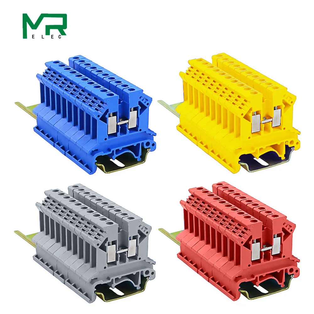 10pcs/lots UK-2.5B blue/grey/red/yellow  2.5mm2 DIN Rail Universal Combination Terminal Blocks Screw Type UK2.5B