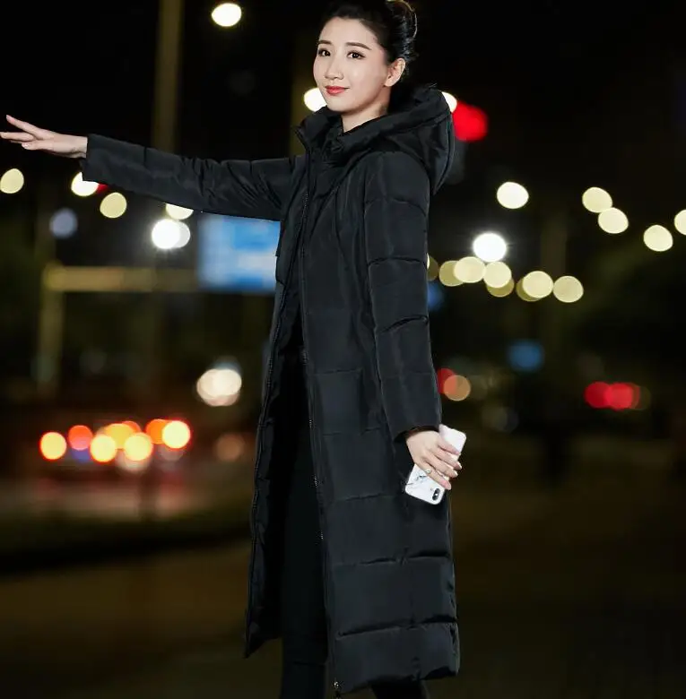 Casacos feminino зимняя куртка женская длинная парка Женская мода 6XL manteau femme hiver хлопковое пальто Женская куртка с капюшоном Тонкая - Цвет: Черный