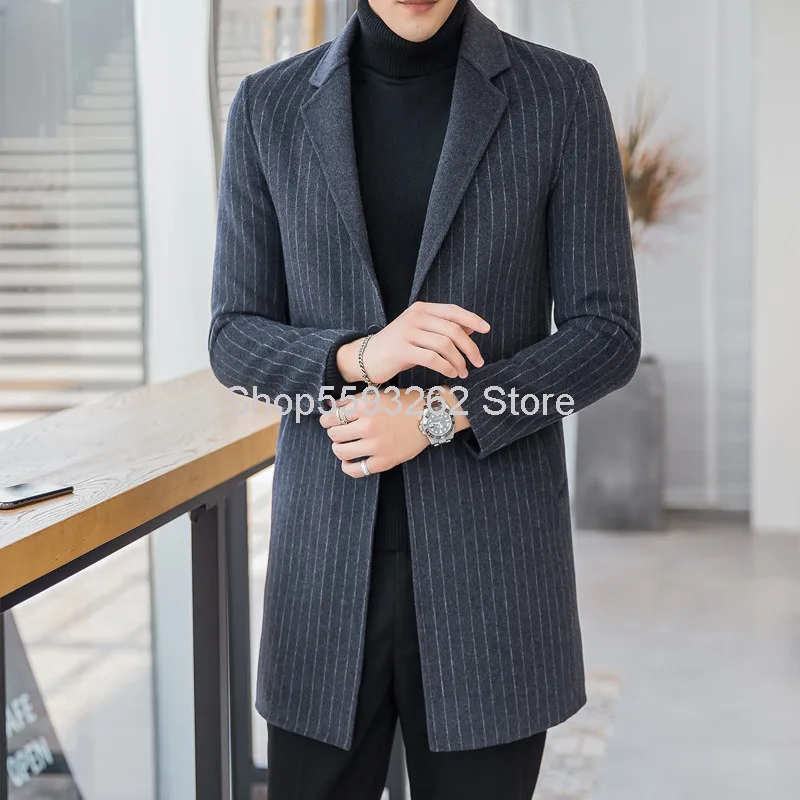 

Double-sided What About Men Wool What About Coat Slim Fit Medium Length Money Stripes Coat None Cashmere Business Nizi