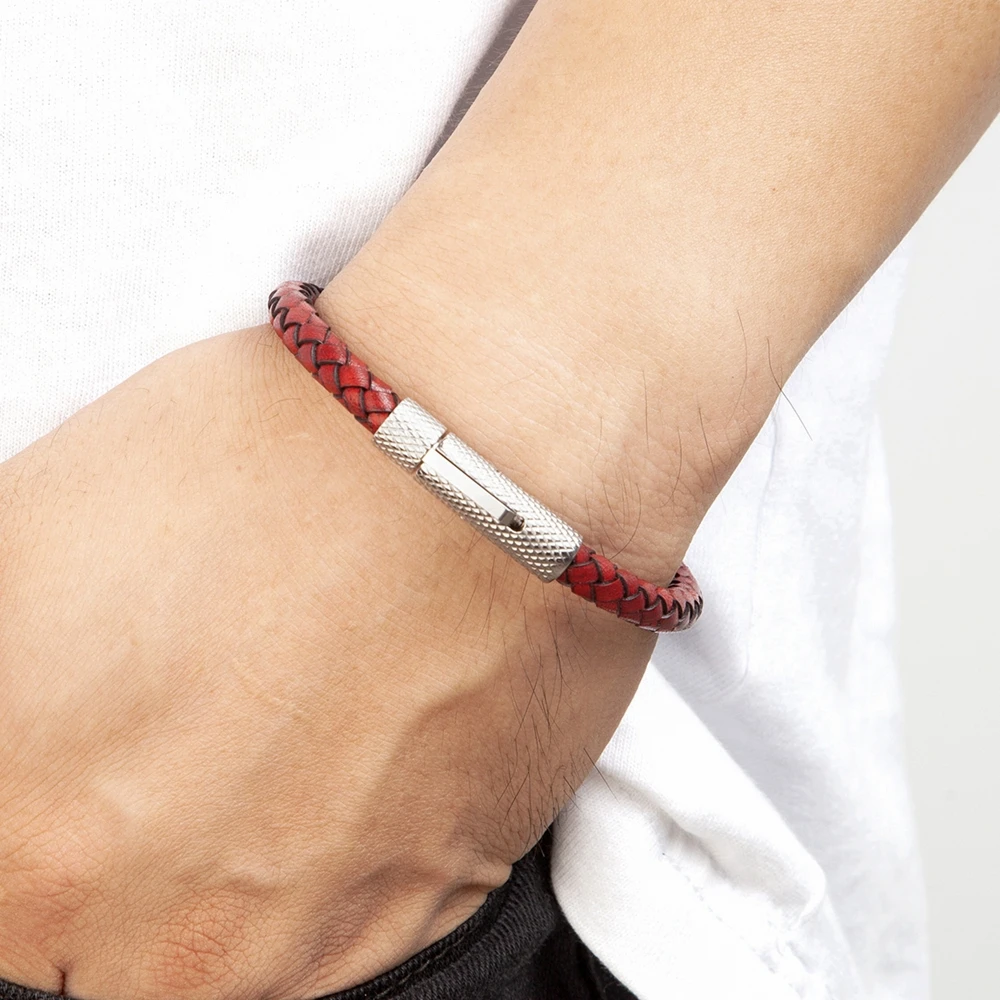 Bracelet Jewelry XQNI DIY Combination Stainless Steel Men's Leather Bracelet 19cm/21cm/23cm Sports Jewelry Men's Christmas Gift