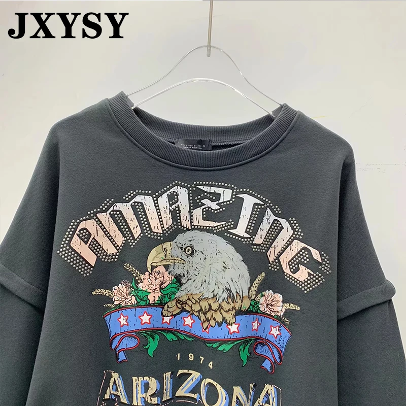 JXYSY Для женщин толстовки Harajuku Повседневное из мультфильма «Орел» печатающая головка с буквенным принтом худи с круглым вырезом Кофты Женский пуловер Топы