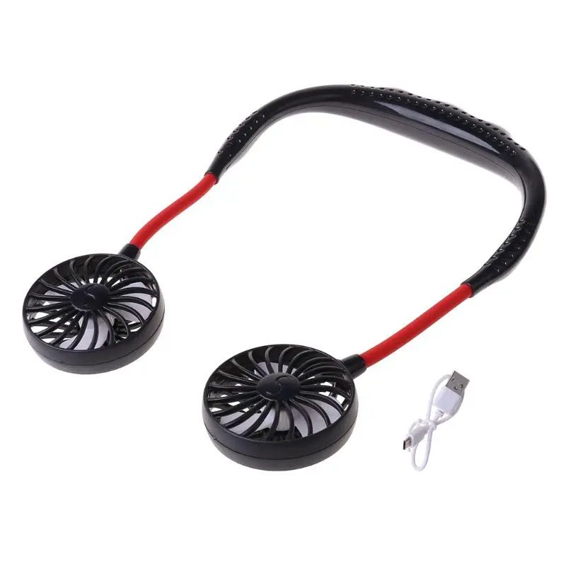 

Portable Summer Hands-free Lazy Neck Band Hanging USB Rechargeable Sports Dual Fan Mini Air Cooler Fan 3 Speed