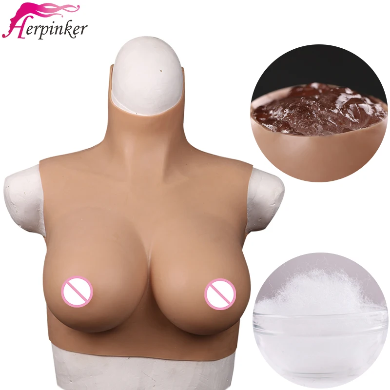 Herpinker realistic silicone breast Forms Tight Suit For Sexy Crossdresser Fake Collar travestido transexual