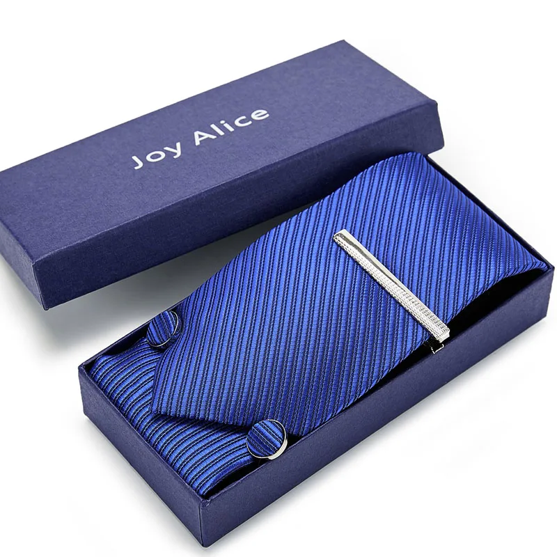 

Joy Alice Famous Designer Blue paisley Wedding Tie Set with clips 100% Silk Neck Ties For Men Gift Wedding Groom Business Party