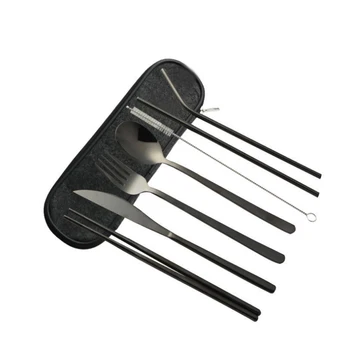 

8pcs/pack 304 Stainless Steel Dinner Set Portable Tableware with Bag Spoon Fork Chopsticks Travel Utensil Set