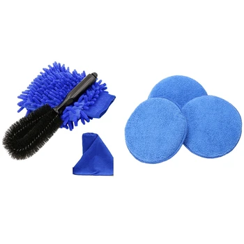 

6 Pcs Car Accessories: 3 Pcs Microfiber Foam Sponge Polish Wax Applicator Pads & 3 Pcs Car Wheel Cleaning Brush