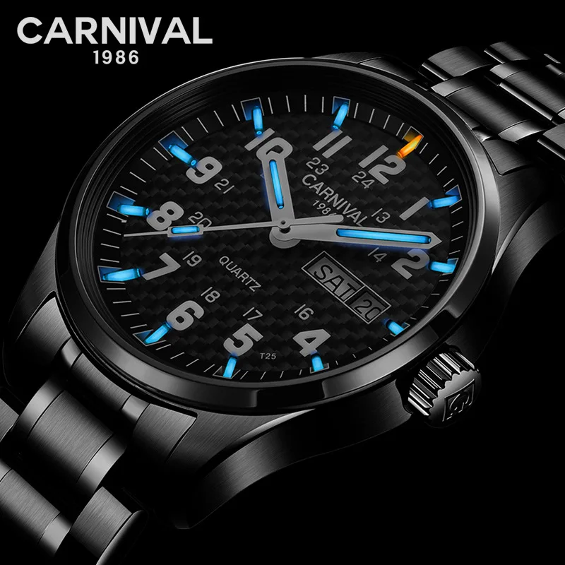 Reloj Hombre карнавальные мужские часы Топ бренд класса люкс Тритий T25 светящиеся кварцевые наручные часы с двойным календарем мужские водонепроницаемые часы - Цвет: Black Blue 1