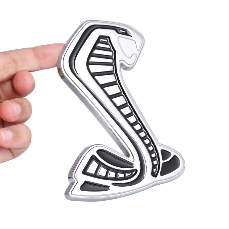 Metallo 3D Argento Cobra Serpente Carrozzeria Griglia Anteriore Emblema Lato Posteriore Adesivo Grill Badge Per Mustang Shelby Gt