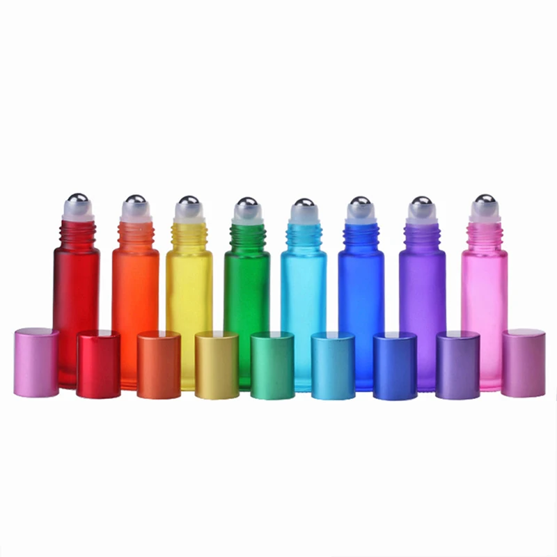 

10ml Portable Travel Perfume Refillable Bottles Essential Oil Glass Bottle Stainless Steel Frosted Roller Ball Bottle