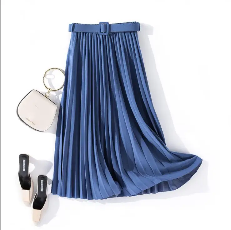 office belt winter  pleated Women Long  Skirts Cotton Bandage Jupe Elegant Faldas Largas Mujer Long Pleated Chiffon Skirt