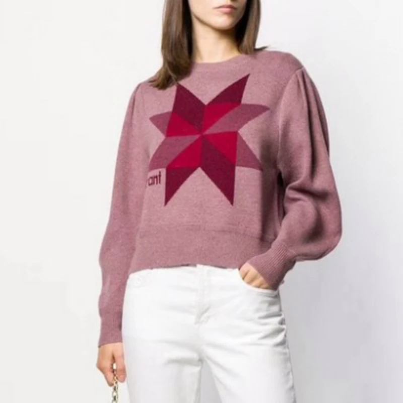 Женский свитер с геометрическим узором Свободный пуловер укороченный Осень-зима