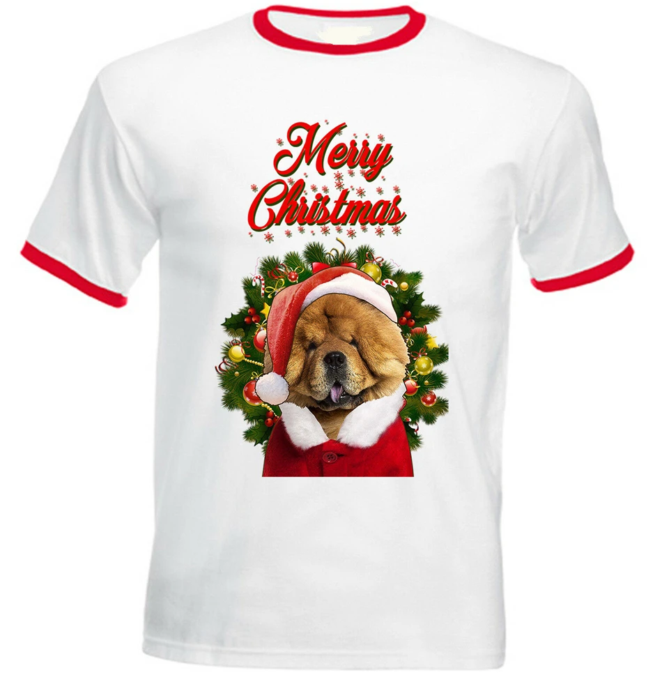 Хлопковая футболка с надписью Chow Merry Christmas Santa - Red Ringer крутая в подарок | Мужская