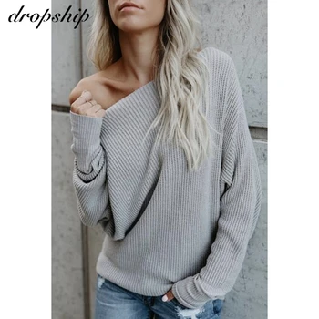 

Slash Neck Knitted Sweater Women Autumn Pullover Sweaters Femel Loose Winter Knitwears Jumper Top Outwear Plus Size