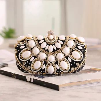 

2019 LUXURY GEM DIAMOND FLOWER CRYSTAL Day Clutches Lady Evening Bag Rhinestones Beaded Wedding Party purses and handbags Bolsa