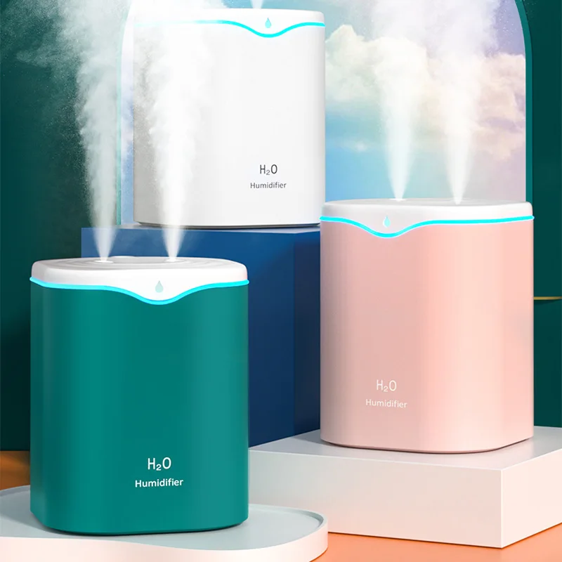 USB Air Humidifier 2L Double Nozzle Humidifier Diffuser With Colored LED Light Mist Sprayer Heavy Fog Ultrasonic Diffuser