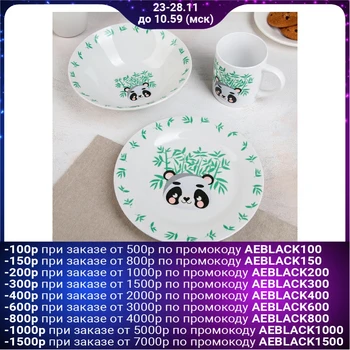 

A set of children's dishes "Panda", 3 items: bowl 520 ml, plate 19 cm, mug 220 ml