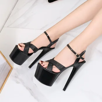 

Fashion Show Model Shoes 15-17cm High Heel Women Sandals Sexy Thin Heel Thick Bottom Waterproof Platform Pole Dance Shoes Woman