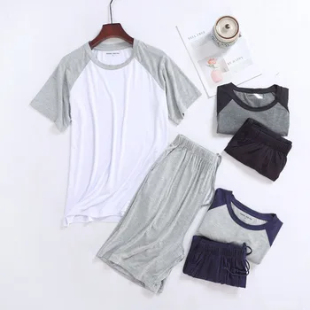 

Men's spring and summer Modal short-sleeved shorts pajamas set thin section casual plus size home service mens pajamas