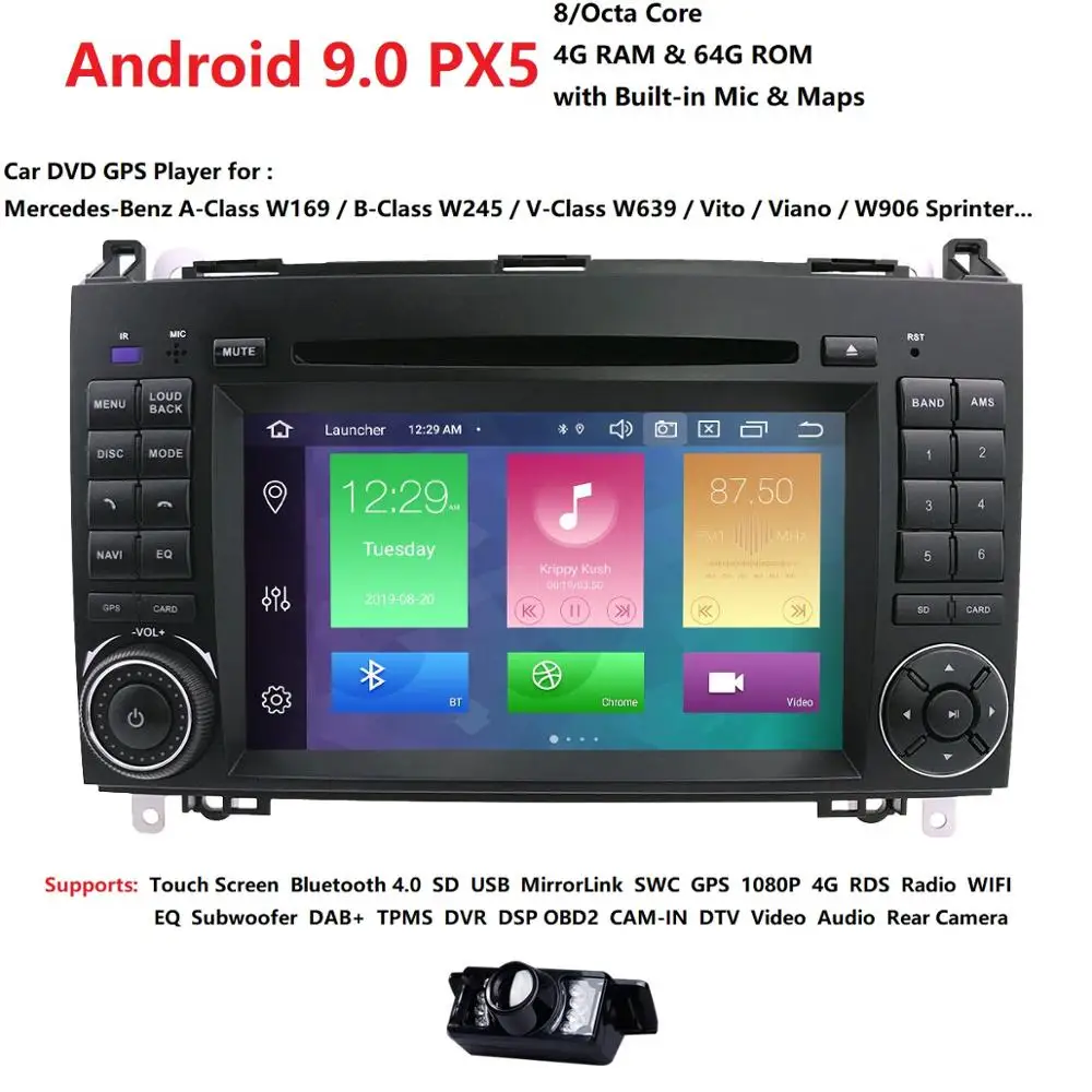 Discount 4GRAM OctaCore8 1024*600 2din car DVD Android 9.0 PX5 for Mercedes/benz B200 A160 Viano Vito GPS NAVI RADIO BT built-in Mic wifi 3