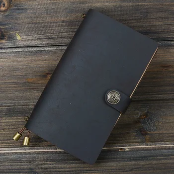 

Notebook Crazy-Horse Leather Diary Brown Retro Buckle Agenda 19.5X13Cm School Office Stationery Supplies