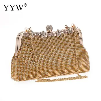 

YYW Dropship Gold Silver Rhinestone Wedding Handbag Evening Party Bridal Purse Handbags Silver Pochette Femme Crystal Crossbody
