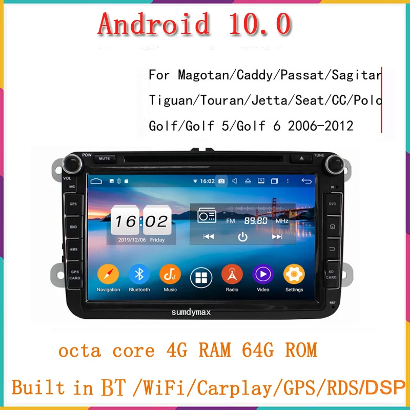 Автомобильный DVD-плеер 2DIN Android 10 0 для Volkswagen Passat Polo Golf CC Skoda Seat GPS Navigaiton