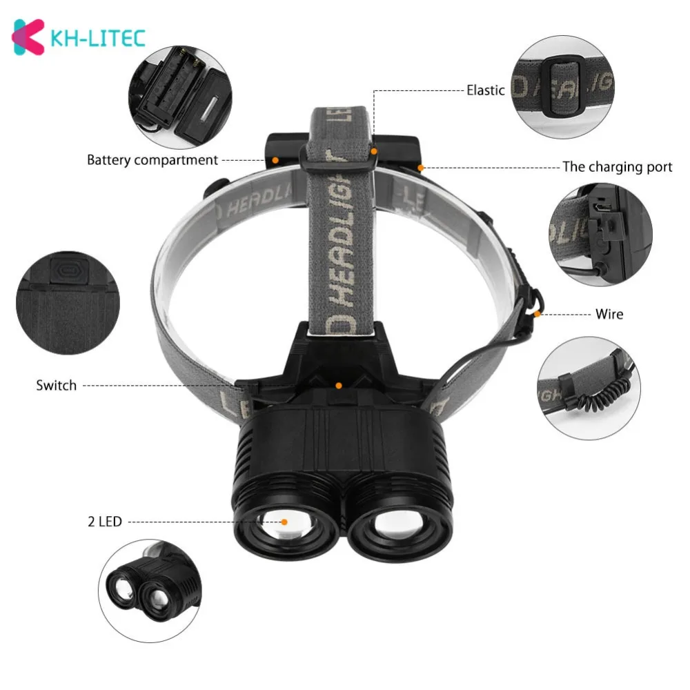 &nbsp;2pcs-XM-L-T6- LED-Headlamp-Headlight-Camping-Light-Zoom-head-flashlight-wearing-rechargeable-light-Head- Lamp-Torch-Hunting-Fishing-Light(2)