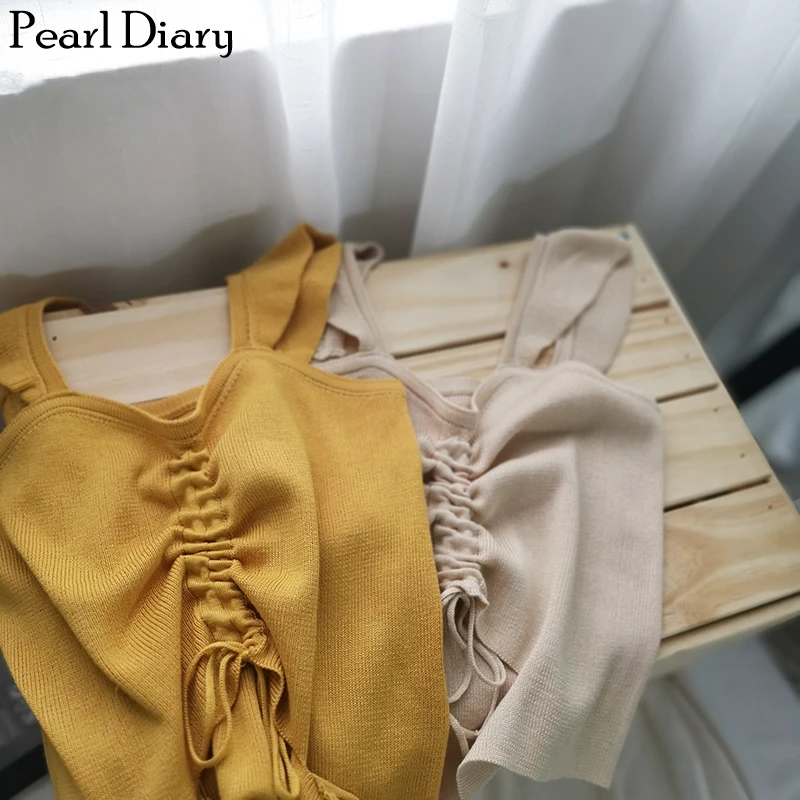 Женская Трикотажная майка с рюшами Pearl Diary однотонный короткий топ вырезами