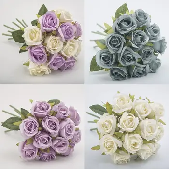 

Imitation Silk Artificial Rose Flower 12 Heads Vintage Bouquet for Bridal Bridesmaid Wedding Party Props Garden Home Decoration
