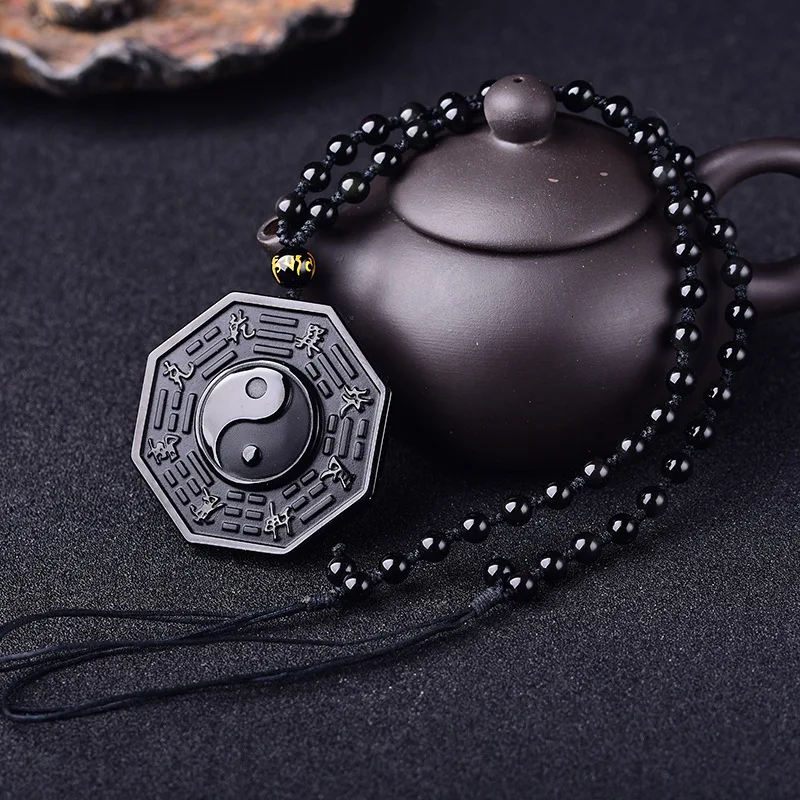 Черный натуральный обсидиан китайский стиль ожерелье Инь Янь кулон для мужчин и женщин ювелирные украшения вечерние подарки