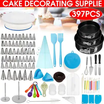 

Cake Decorating Tools Kit Turntable Pastry Nozzles For Cream Confectionery Bags Icing Piping Nozzles Tips Baking Tool 397Pcs/set