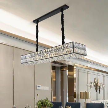 

Modern Rectangle Chandelier Lighting Luxury LED Hanglamp For Kitchen Island Diamond Crystal Suspension Lamps decor Fixtures